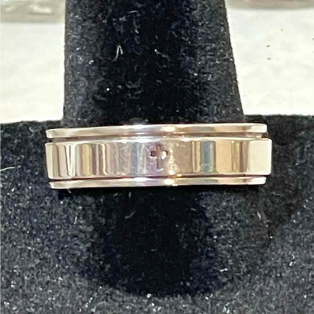 ☀️2/$20 Fidget Ring Stainless Steel Black Inlay Cross Spinner | Size 8 | NWT!